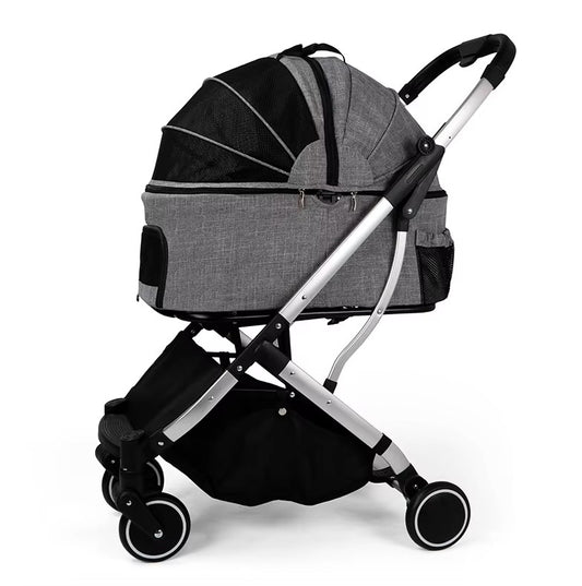 Newly Designed 4-Wheel Pet Stroller – Foldable Travel Carrier for Cats/Dogs, Easy to Walk
