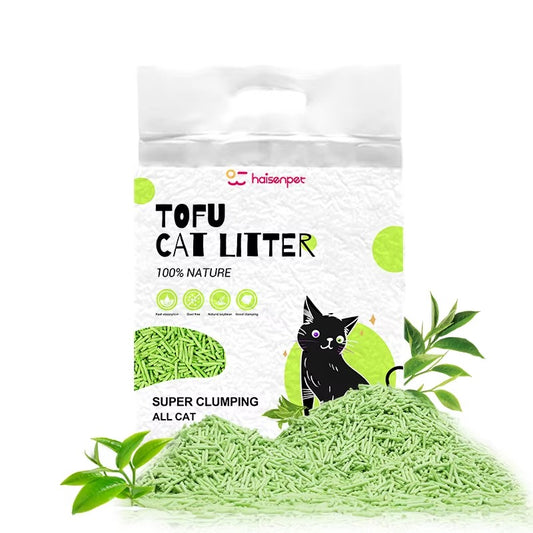 OEM Premium Plant Cat Sand (Tofu Cat Litter) – Dust Free, Green Tea Scent, 6L. Eco, Easy Clean, 2mm Stripe Shape, Clumping.