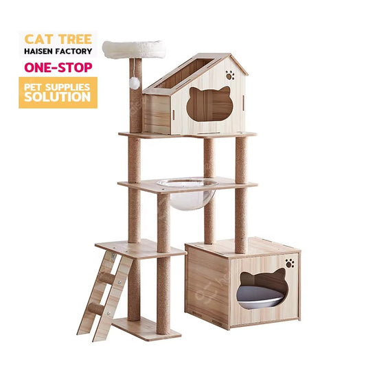 Wooden Cat Tree – Multi-level, with Litter Box Enclosure, Big, Cheap