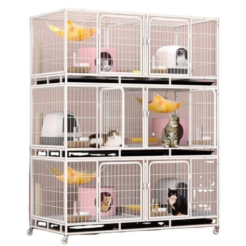 Outdoor Metal Pet Cage – 3-Layer 6-Door Cat Cage (Stainless Steel Wire, with Wheels)