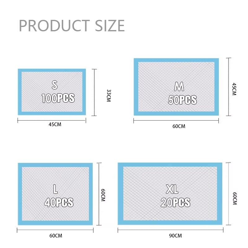 Custom OEM/ODM Disposable Puppy & Dog Training Pee Pads – Fast Absorbent, Available in Different Sizes