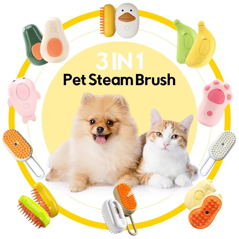 3-in-1 Electric Pet Steam Brush (Green/Yellow) – Custom Labels, Avocado Formula, for Dogs & Cats