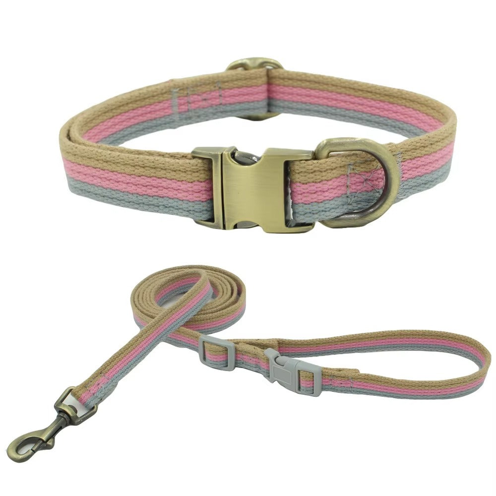 New Engraved Polyester - Cotton Pet Collar (with Metal Buckle) & Comfortable Pet Traction Rope