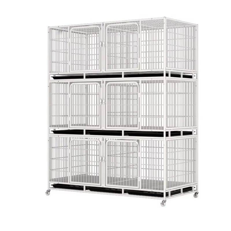 Outdoor Metal Pet Cage – 3-Layer 6-Door Cat Cage (Stainless Steel Wire, with Wheels)