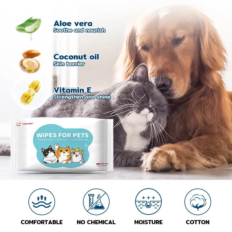 Haisen Biodegradable Pet Wet Wipes – Natural Cleaning for Cats and Dogs