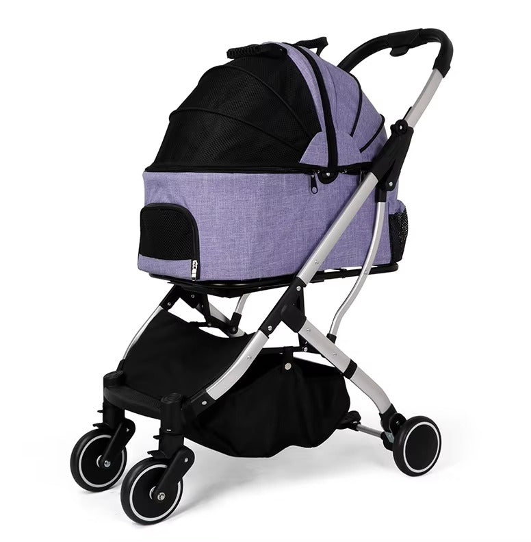 Newly Designed 4-Wheel Pet Stroller – Foldable Travel Carrier for Cats/Dogs, Easy to Walk