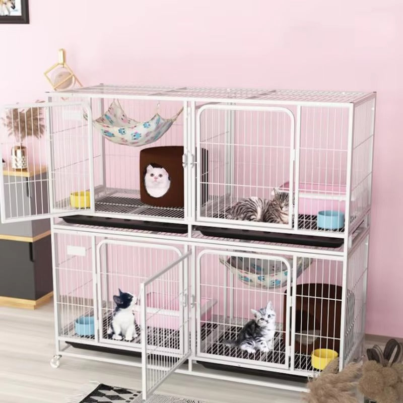 Outdoor Metal Pet Cage – 3-Layer 6-Door Cat Cage (Stainless Steel Wire, with Wheels)