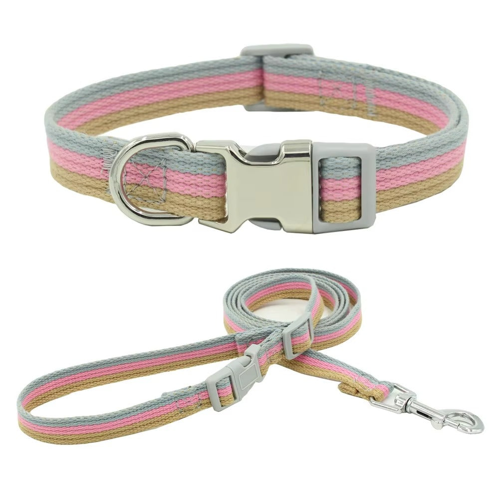 New Engraved Polyester - Cotton Pet Collar (with Metal Buckle) & Comfortable Pet Traction Rope
