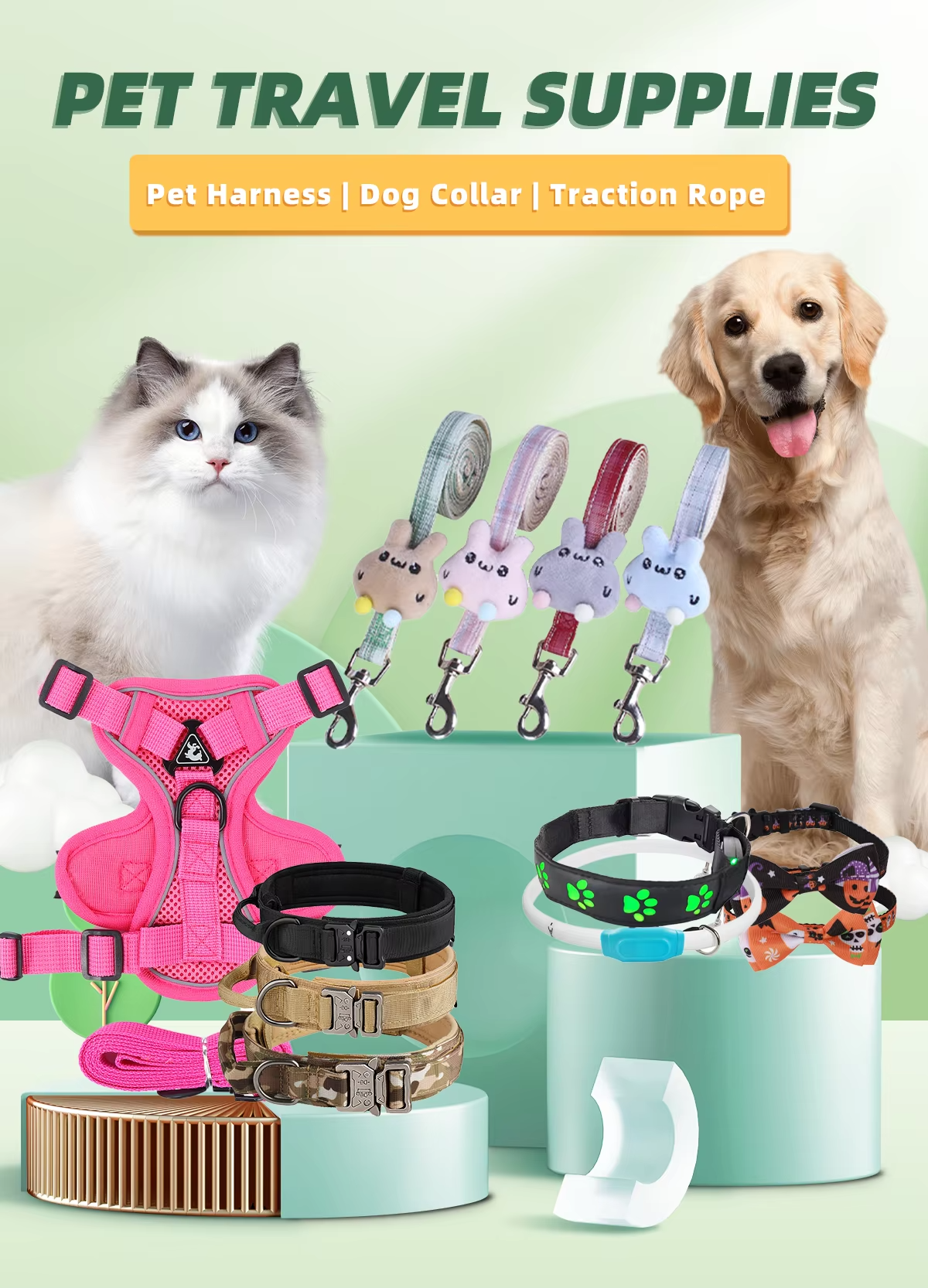 OEM/ODM Nylon Adjustable Triangular Pet Collar & Anti-Tangling Dog Harness