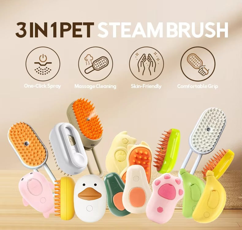 3-in-1 Electric Pet Steam Brush (Green/Yellow) – Custom Labels, Avocado Formula, for Dogs & Cats