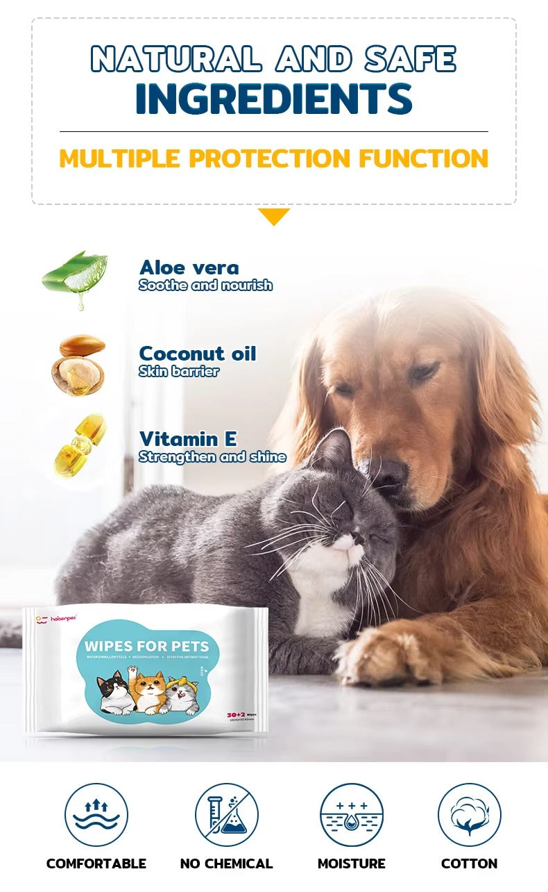 Haisen Biodegradable Pet Wet Wipes – Natural Cleaning for Cats and Dogs